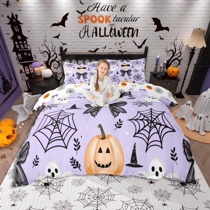 Homewish Жуткий Хэллоуин Череп Комплект ПододеяльникаМилые Бабочки Комплект Постельного БельяФиолетово-Черный Комплект Постельного Белья Для Девочек Мальчиков