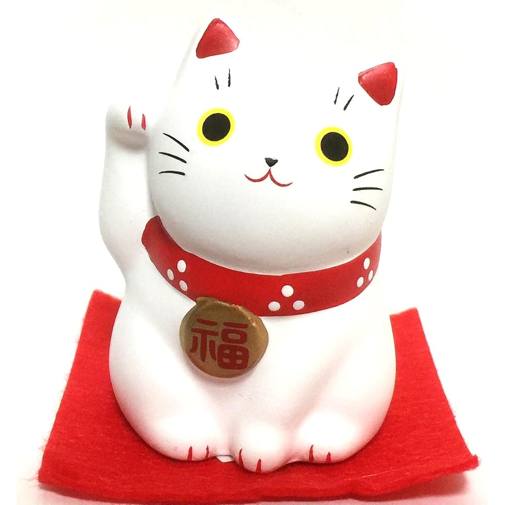 M-ro Maneki Neko Lucky Cat White Ceramic Figurine Home Decor Collectible 10cm