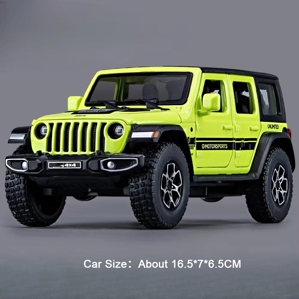 1:32 Модель Wrangler Rubicon Игрушечная литая машина из сплава Открывающиеся двери Звук Свет Инерционная Миниатюрный внедорожник Детский праздничный подарок