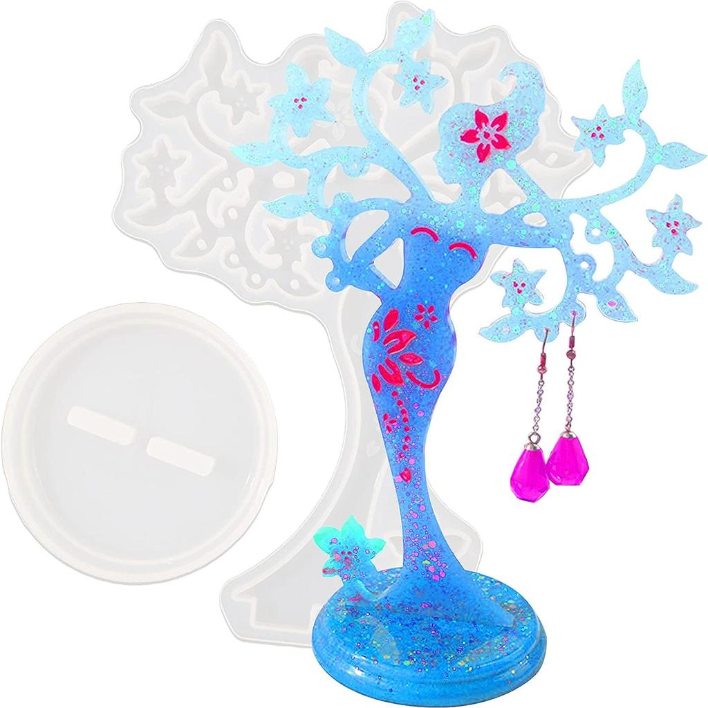 DIY Crystal Epoxy Resin Mold Set DIY Jewelry Stand Mold Jewelry Display Stand Mirror Swing Table Silicone Mold