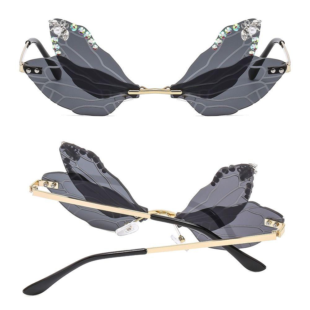 Модные безободковые очки неправильной формы, солнцезащитные очки с бриллиантами, солнцезащитные очки «Крыло стрекозы»