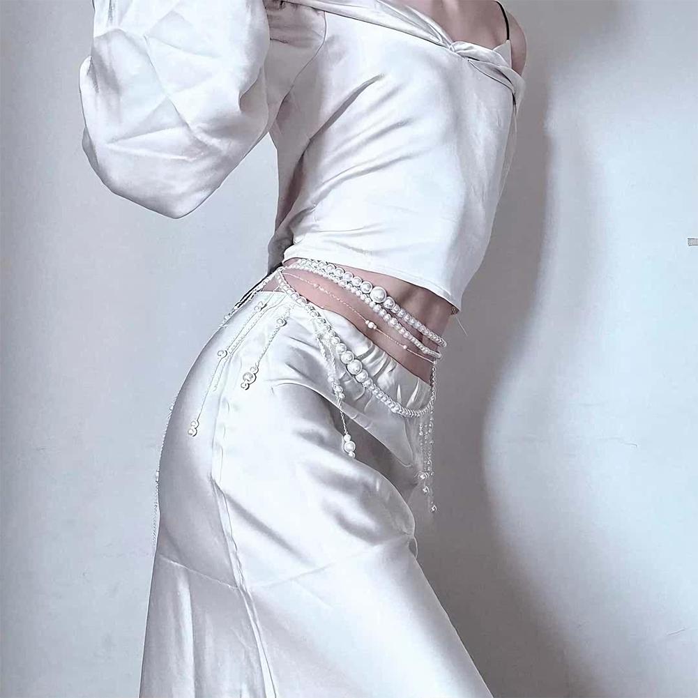 Fashion Retro Multilayer Pearl Waist Chain Belt For Y2K Women Stylish Body Jewelry Accessories For Party & Casual Wear