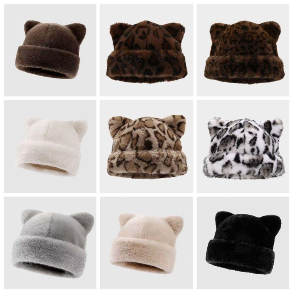 Korean Style Plush Bear Hat Imitation Mink Fur Brimless Beanie Cap Versatile Pullover Cap Winter