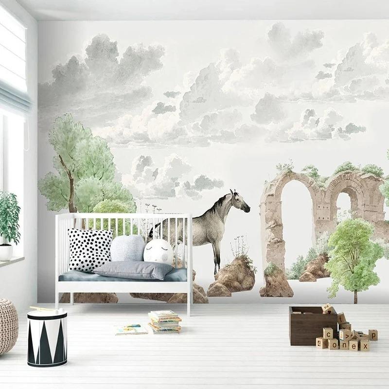 3D настенная роспись в скандинавском стиле с изображением лошадей и тропических растений, фон для детской комнаты, домашний декор