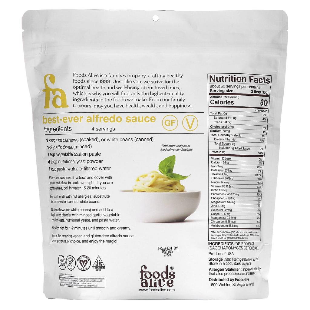 Foods Alive Хлопья пищевых дрожжей, Необогащенные, 2 фунта (907 г)