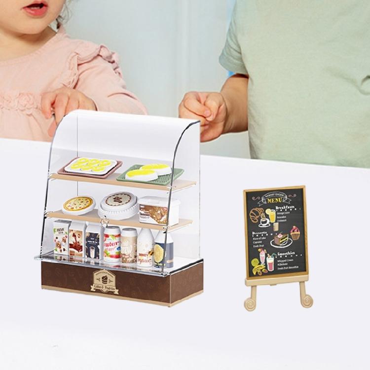 Miniature Dollhouses Bakery Counter Display Case Set with Model Cake Figurine for Pretend Play Cooking Imaginative Play