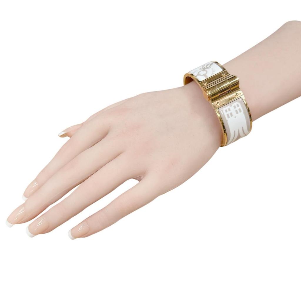 HERMES Charnière Bangle Bangle Gold Plated White x Beige x Gold Women Used