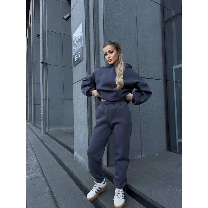 Womens Winter Casual 2-Piece Set: Loose Hooded Long Sleeve Top Elastic Waist Jogger Pants