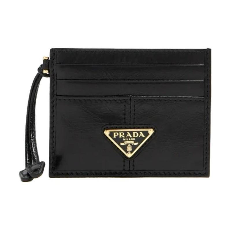 Prada Классический кожаный кошелек с логотипом Женский Черный