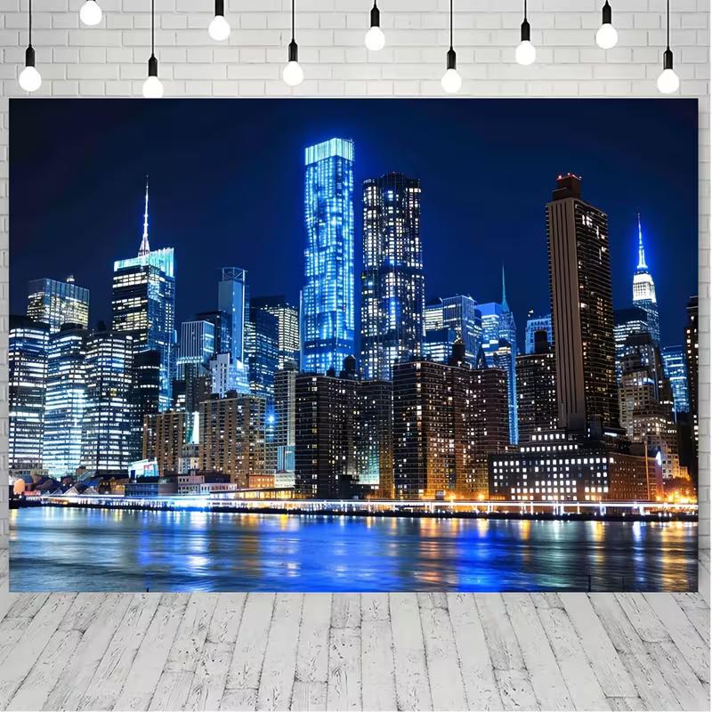 2D NYC Skyscraper Night View Background for Corporate Events