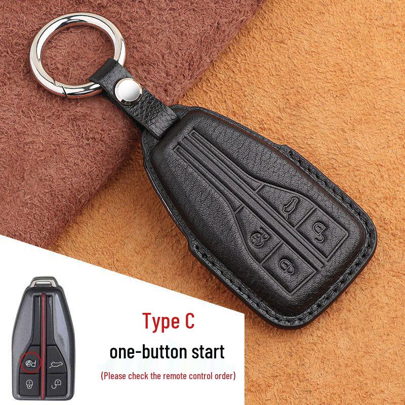 Premium Leather Key Case for Hongqi H5, HS5, HS7, and H9 - High-End Car Key Shell with Buckle