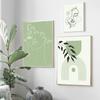 Geometric Green Woman Portrait Lines Plants Leaf Posters Prints Canvas Painting Wall Art Pictures For Living Room Home Decor
