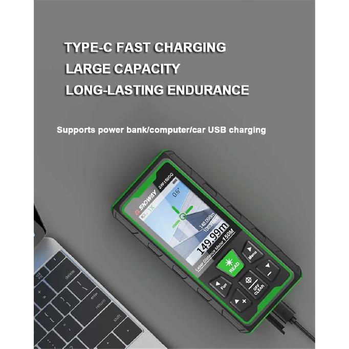 SNDWAY Digital Rangefinder Bluetooth Laser Distance Meter 4X Zoom Green Laser Tape Measure Range Finder