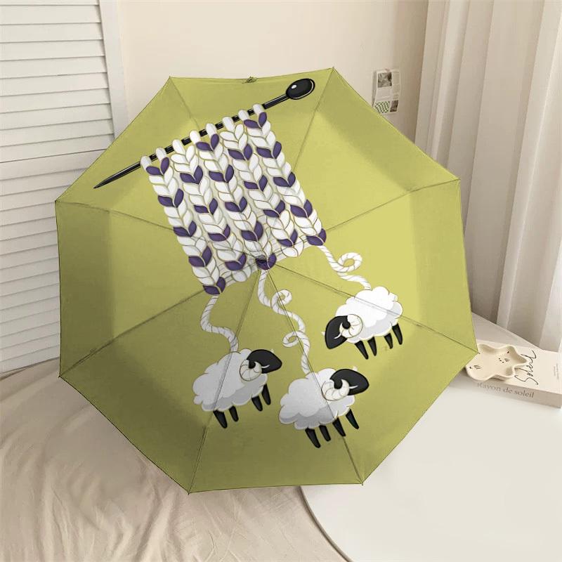 1PC knitting sheep Automatic Open/Close Umbrella with Windproof, 8-Rib Sturdy Canopy, Durable Ribs, Fashionable Design, Outdoor Accessory, Fun Prin, H