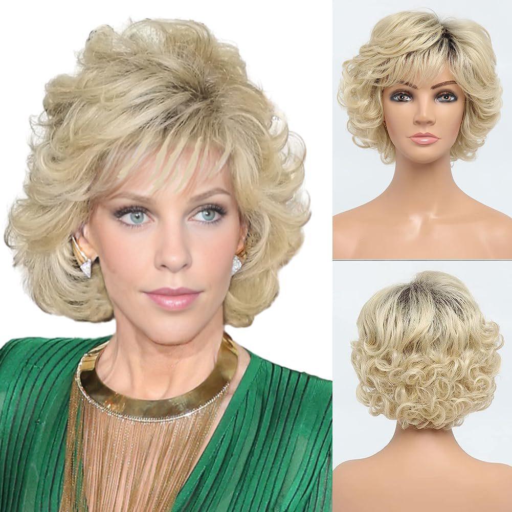 European American Wig Women's Fashion Short Curly Hair Middle-aged Elderly Synthetic Full Head Cover Temperament Hairstyle