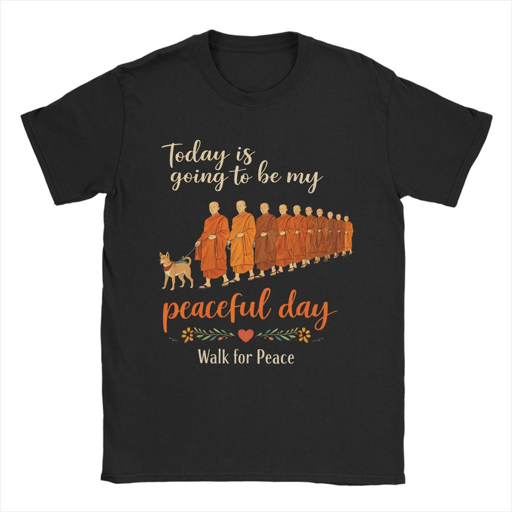 Walk for Peace Buddhist Monks Inspirational Journey T Shirts Men Cotton Funny TShirt Crewneck  Tee Shirt Short Sleeve Clothing