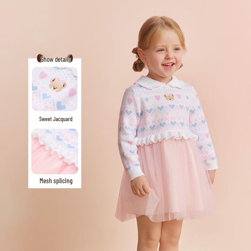 PawinPaw Cartoon Bear Mesh Knit Dress for Girls