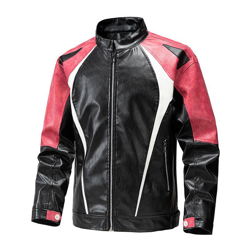 PU Leather Men's Jacket Spring and Autumn New Stand-up Collar Motorcycle Jacket Versatile Trendy Men's Jacket Outerwear