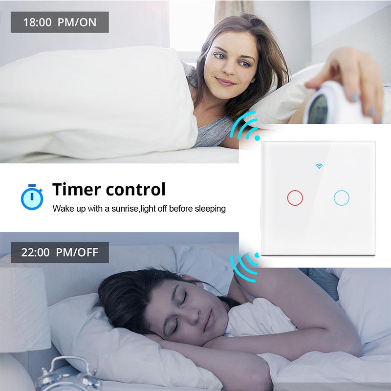 Smart Wifi Touch Switch No Neutral Wire Required Smart Home 1/2/3 Gang Light Switch 220V EU Standard Support Alexa Tuya App Remote Control