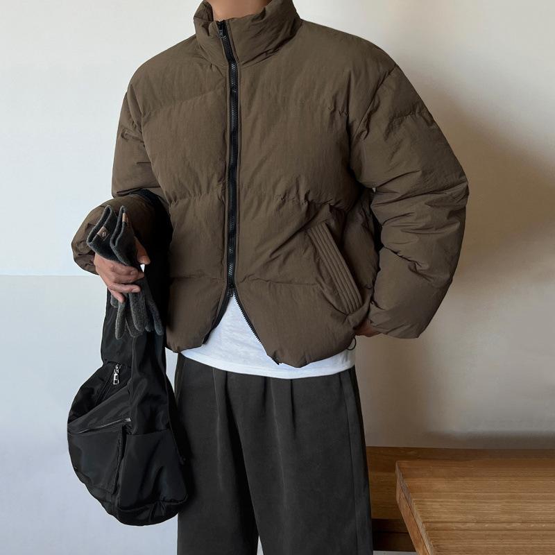Короткое хлопковое пальто с воротником-стойкой для мужчин, зимнее свободное теплое хлопковое пальто, модное пальто в корейском стиле