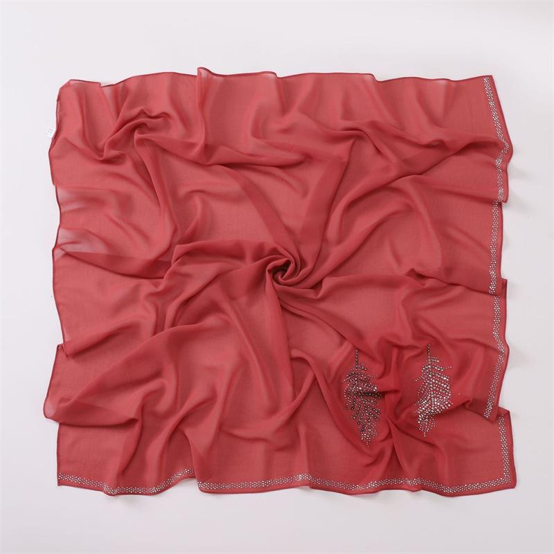 90*90Cm Luxury Rhinestone Feather Square Bubble Chiffon Instant Hijab Shawl Lady High Quality Wrap Bufandas Ramadan Muslim Sjaal