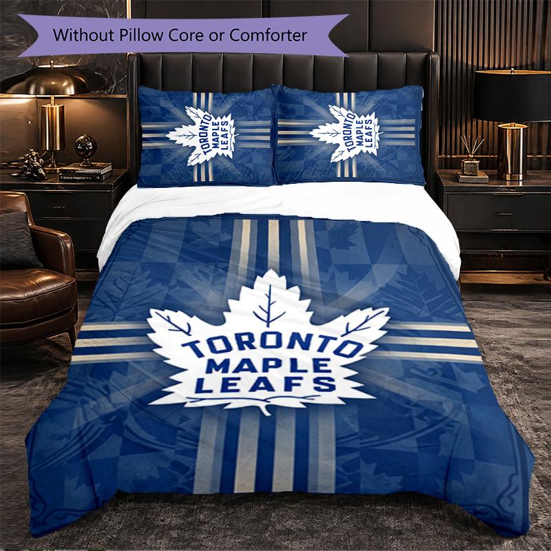 Toronto Maple Leafs Pattern Microfiber 3Pcs Bedding Set Decor Duvet Cover Set For Bedroom Home Use
