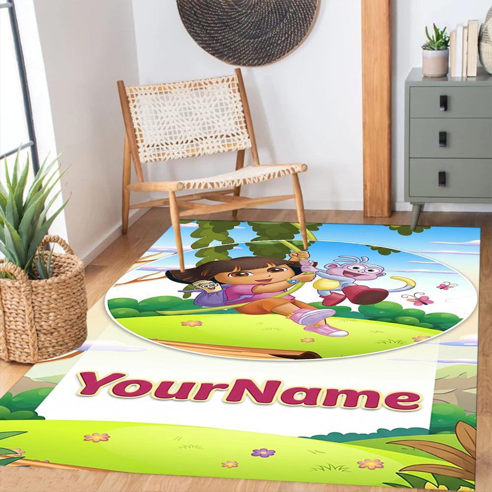 Dora Explorer Customizable Name Area Rug Design for Playrooms Balcony Bedrooms Hallway Antislip Carpet Office home decor Best for Christmas