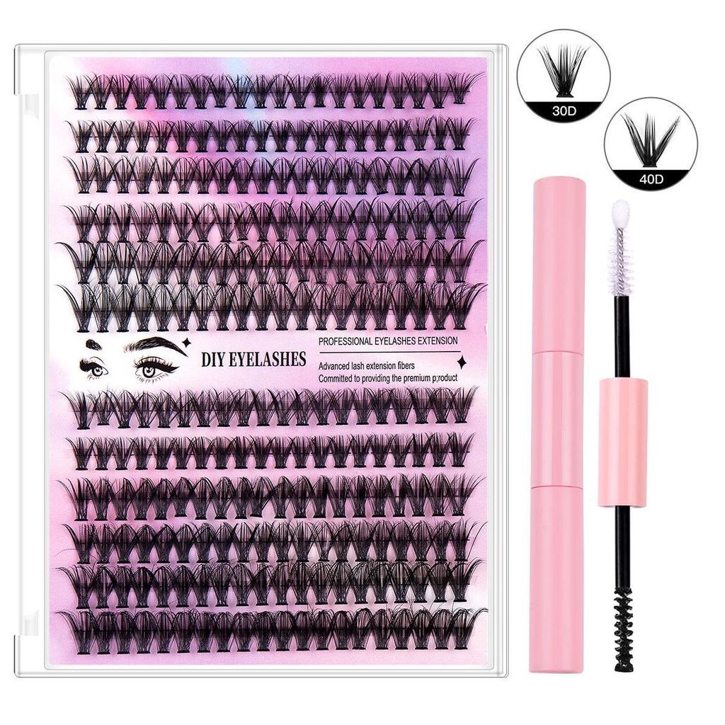 Набор для самостоятельного наращивания сегментированных накладных ресниц - 12 рядов, комбинация 30D40D, большой объем, горячее плавление