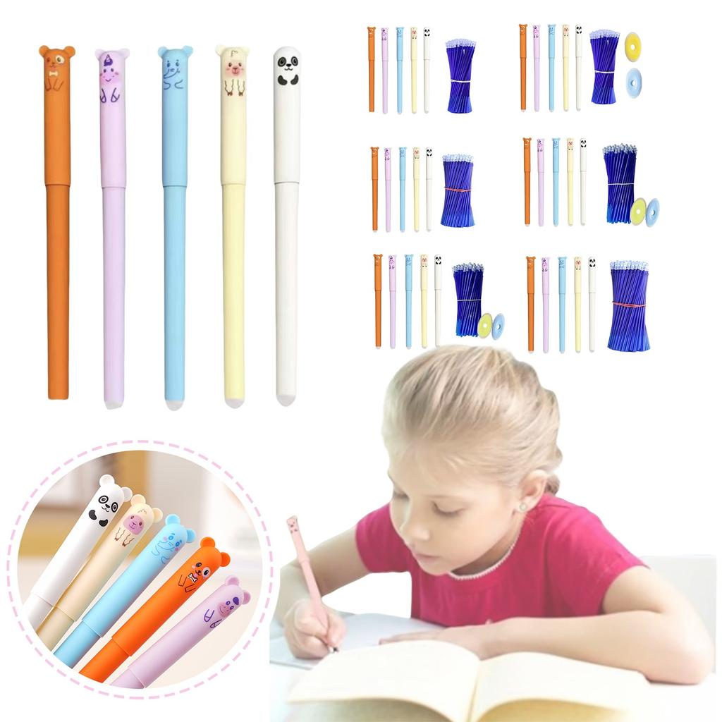 Erasable Gel Pen Thermal Easy-Rub Gel Pen Cute Cartoon Eraser Set With No-Waste Eraser 0.5mm Pen Tip 20ml