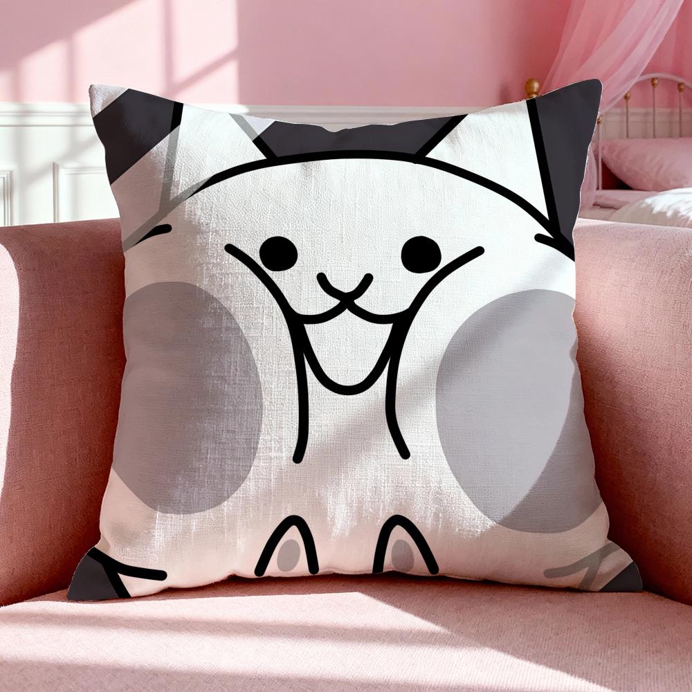 Game TThe Battle Cats Cushion Cover Breathable Linen Pillowcase Summer Odorless EcoFriendly Invisible Zipper Washable