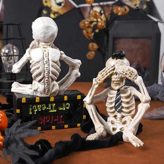 Статуя скелета на Хэллоуин, реалистичный череп, коллекционные фигурки, см., говорите, не слышите зла, домашний декор, жуткие украшения на Хэллоуин