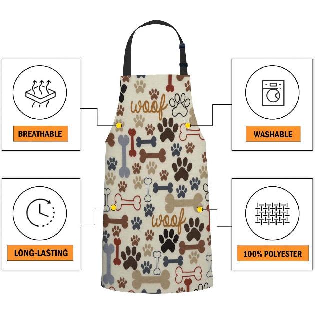 oFloral Dog Paws and Bones Pattern Apron Adjustable Bib Chef Aprons Cooking Apron Unisex Women Men Aprons Perfect for Home Kitchen, Baking,