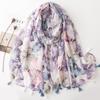 Bohemian Blue Banana Leaf Print Scarf Lightweight Polyester Sunscreen Travel Scarf, Non-Stretch Decorative Shawl for Spring Summer Outdoor Activities
