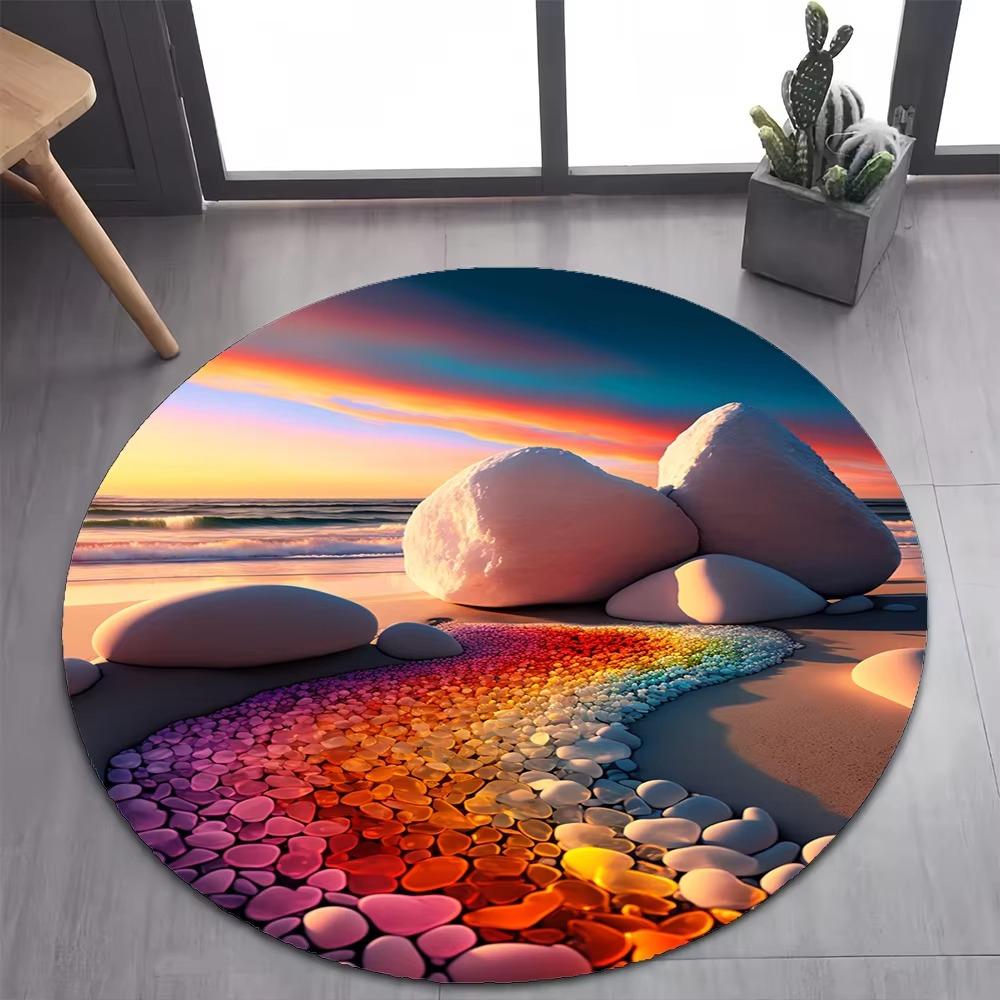 New Style Colorful Pebble Rainbow Road Beach Stone Round Carpet Rug for Bedroom Living Room Decoration Pet Decor Floor Mat Ins