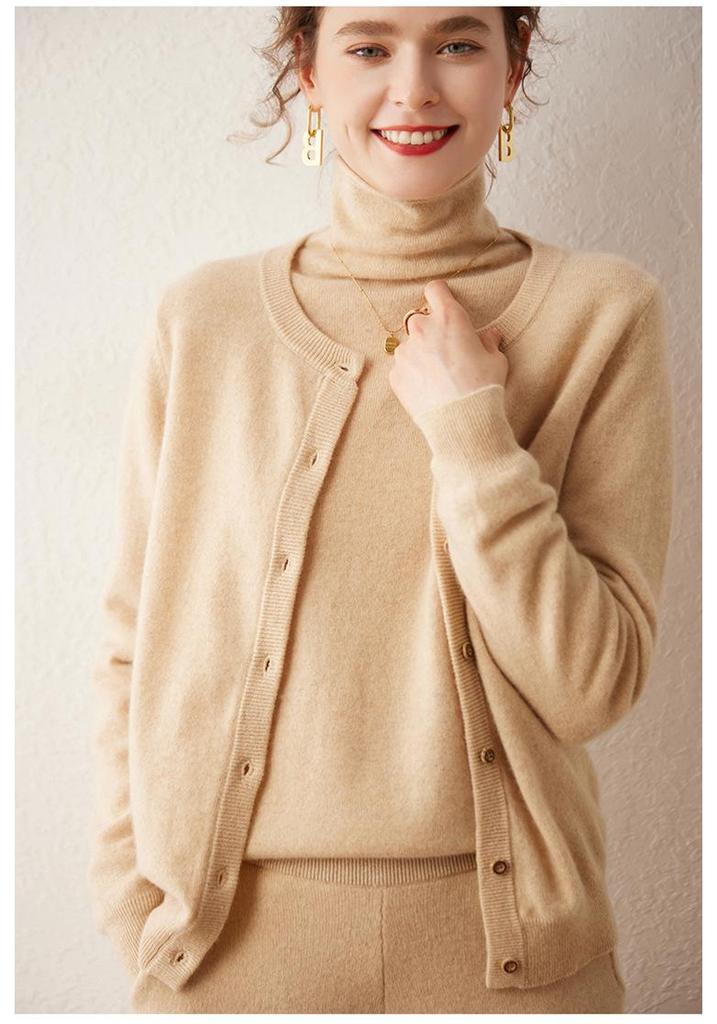 2025 Early Autumn Women's Cashmere Round Neck Cardigan - Stylish & Lightweight Knitwear