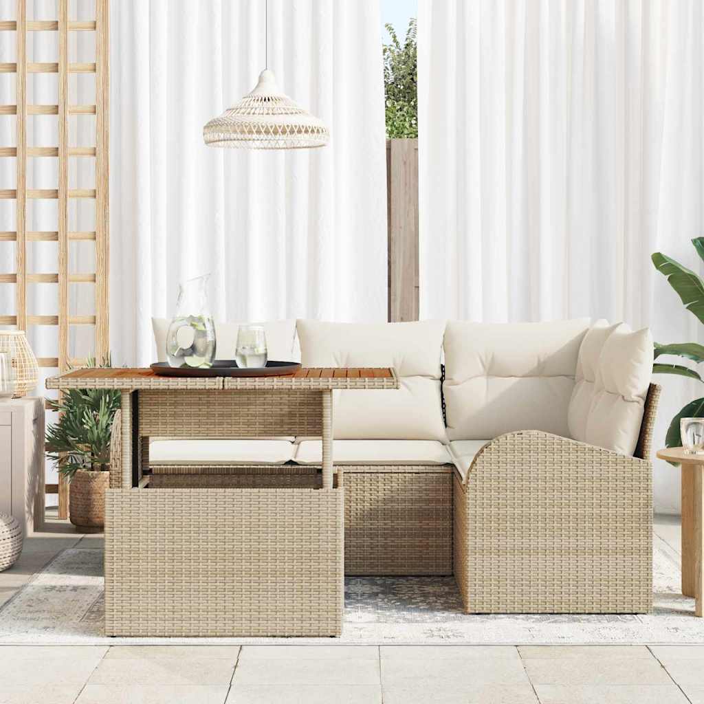 Garden Sofa Set with Cushions 5 pcs Beige and Cream