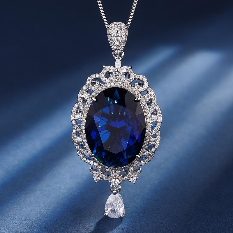 Ювелирные изделия Медное основание Позолоченное Имитация цвета Сокровище Мода Ретро Подвеска Ожерелье Большая форма Дэна Главный камень 15 * 20