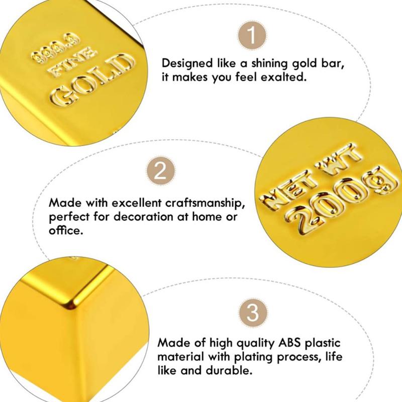 Пластиковый поддельный золотой слиток, имитация золотого кирпича, поддельный блестящий золотой слиток, пресс-папье, дверной упор, реквизит для кино, новинка, подарок