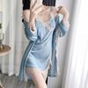 Two Sets of Ice Silk Pajamas Female New Spring and Fall Long-sleeved Robe Summer Comfortable Sexy Lace Halter Nightgowns
