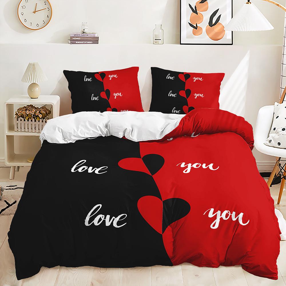 Three-Piece Black And White Series Couple Quilt Cover Digital Printing Bedding Kit