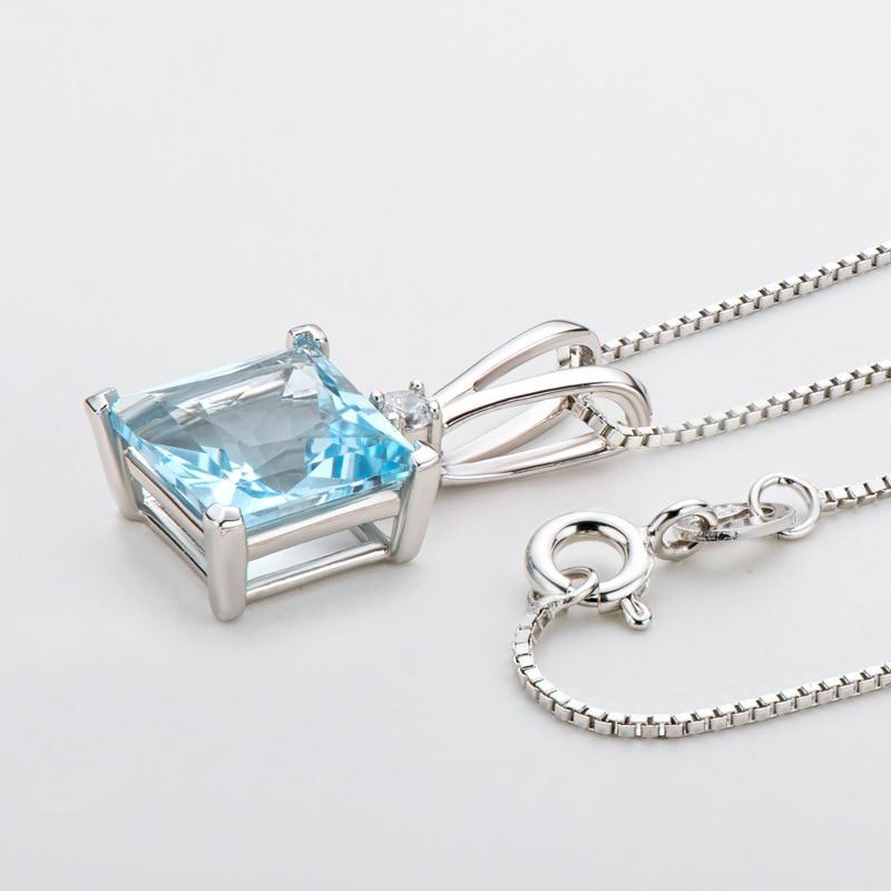 Подвеска из натурального небесно-голубого топаза, ожерелье из стерлингового серебра 925 пробы для женщин, 9*9 мм, женское ожерелье с подвеской, подарок на день рождения для девочки, оптовая продажа