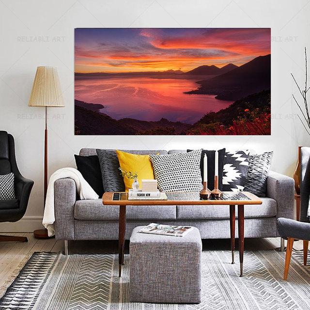 Landscape Pictures Seascape Posters Sunrise Sunset Canvas Painting Sky Fire Cloud Wall Art for Living Room Home Decor Cuadros No Frame