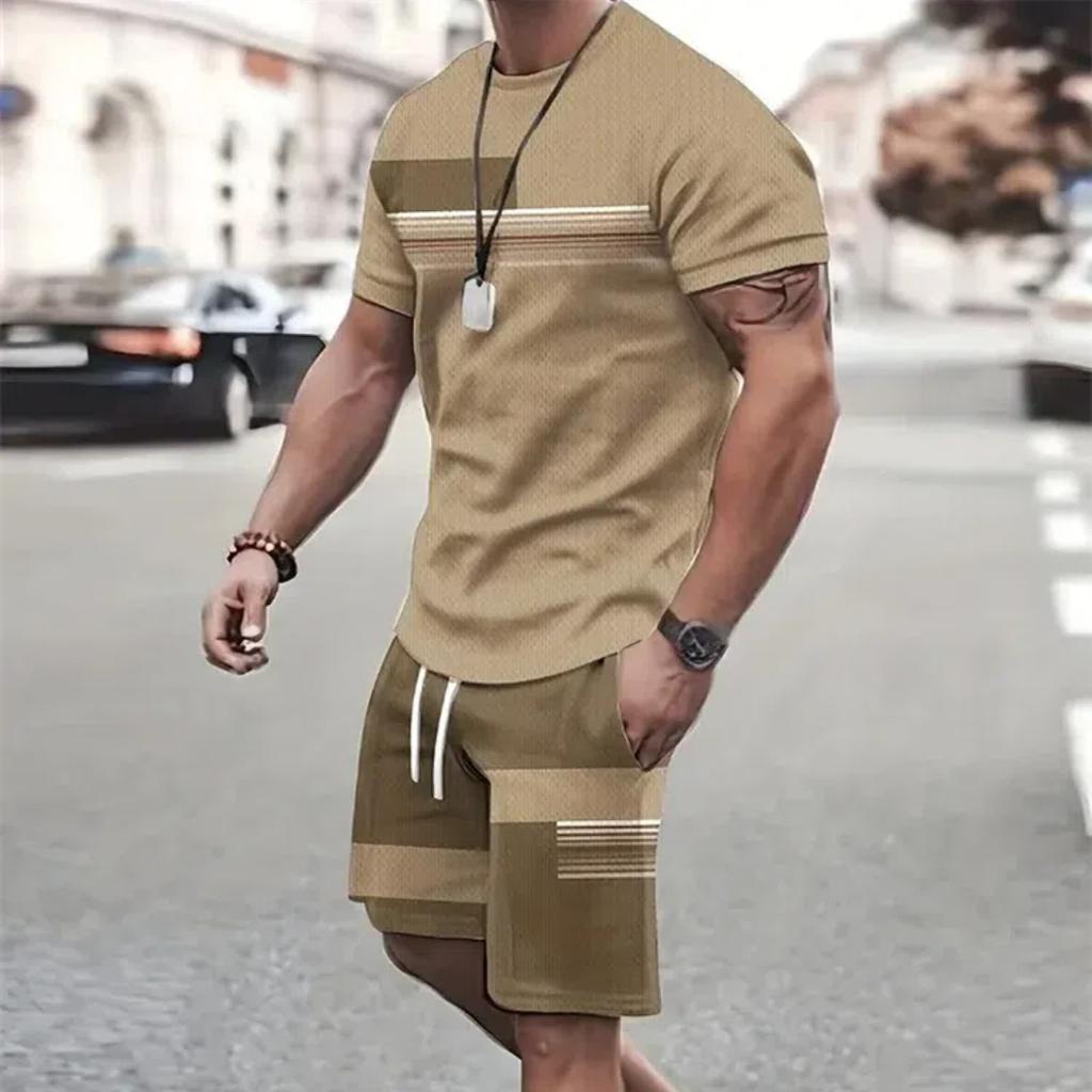 Summer Men's Sportswear Short-sleeved T-shirt Suit Two-piece Outdoor Travel Clothing Oversized Shorts Training Clothes