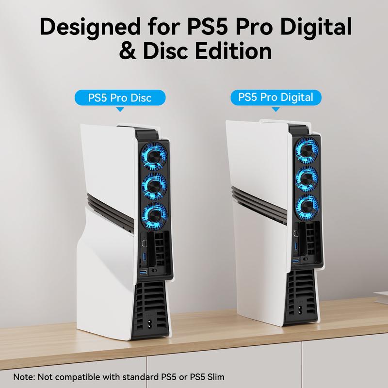 Охлаждающий вентилятор для PS5 Pro (дисковая и цифровая версии), интеллектуальное управление температурой, двухскоростное охлаждение, простота установки