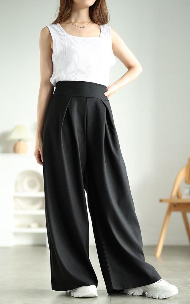 Gold Japan Plus Size Perfect for and Size 5L Women's Pants, Long, Wide, Tucked, Stretch, Stain-Resistant, Fall, Spring, Autumn, Winter, Summer, Black,