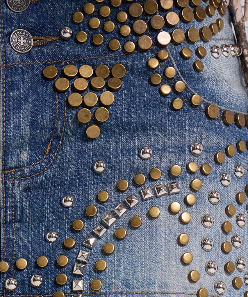 Jeidideuleondeon (W) Studded Denim Mini Skirt Blue