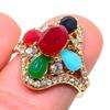 Emerald,Ruby(Simulated) Gemstone Handmade Ring Size 6.5 b5K11