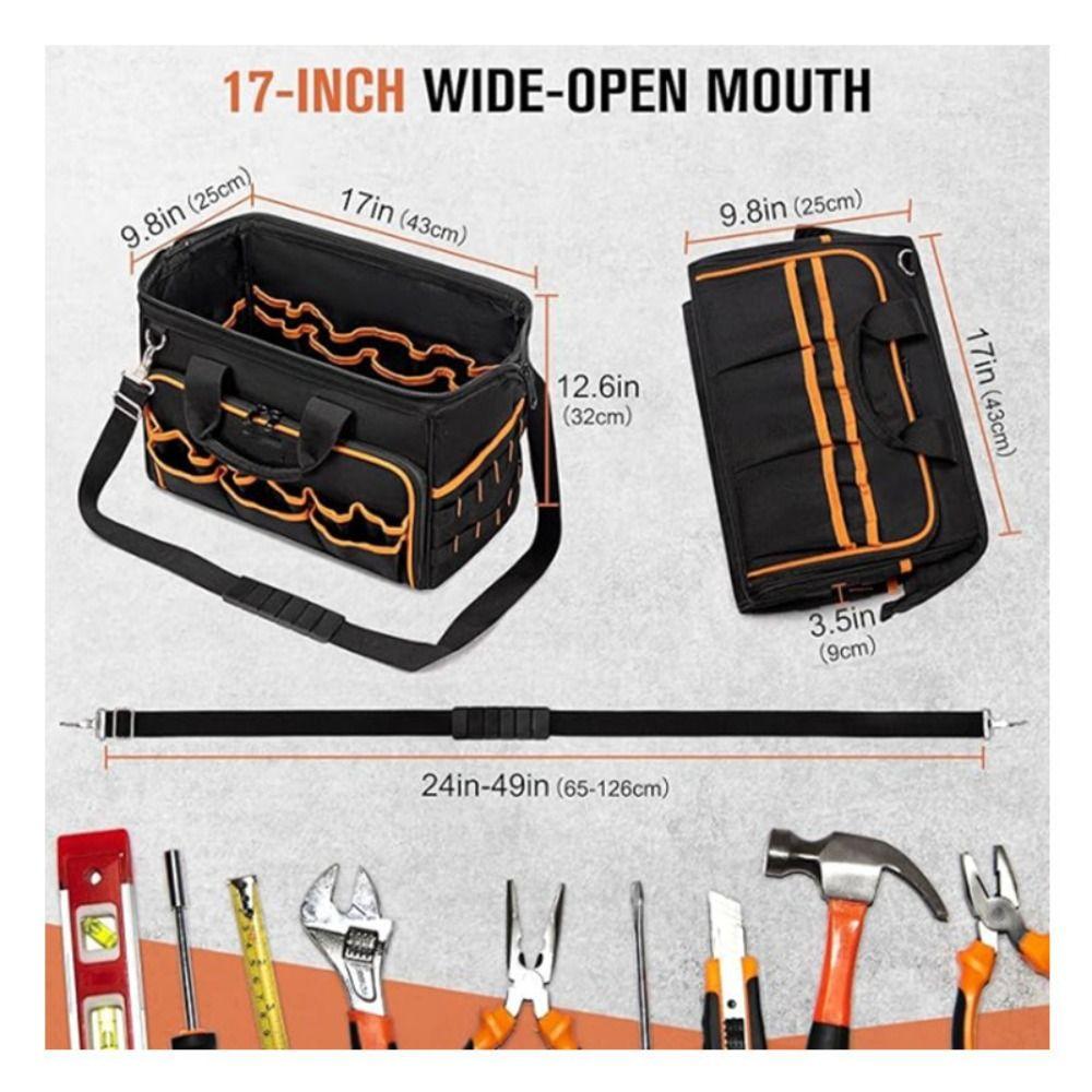 17'' Large Capacity Portable Tool Kit 46 Pockets with Shoulder Strap Heavy Duty Tool Organizer Wear-resistant Waterproof Toolkit