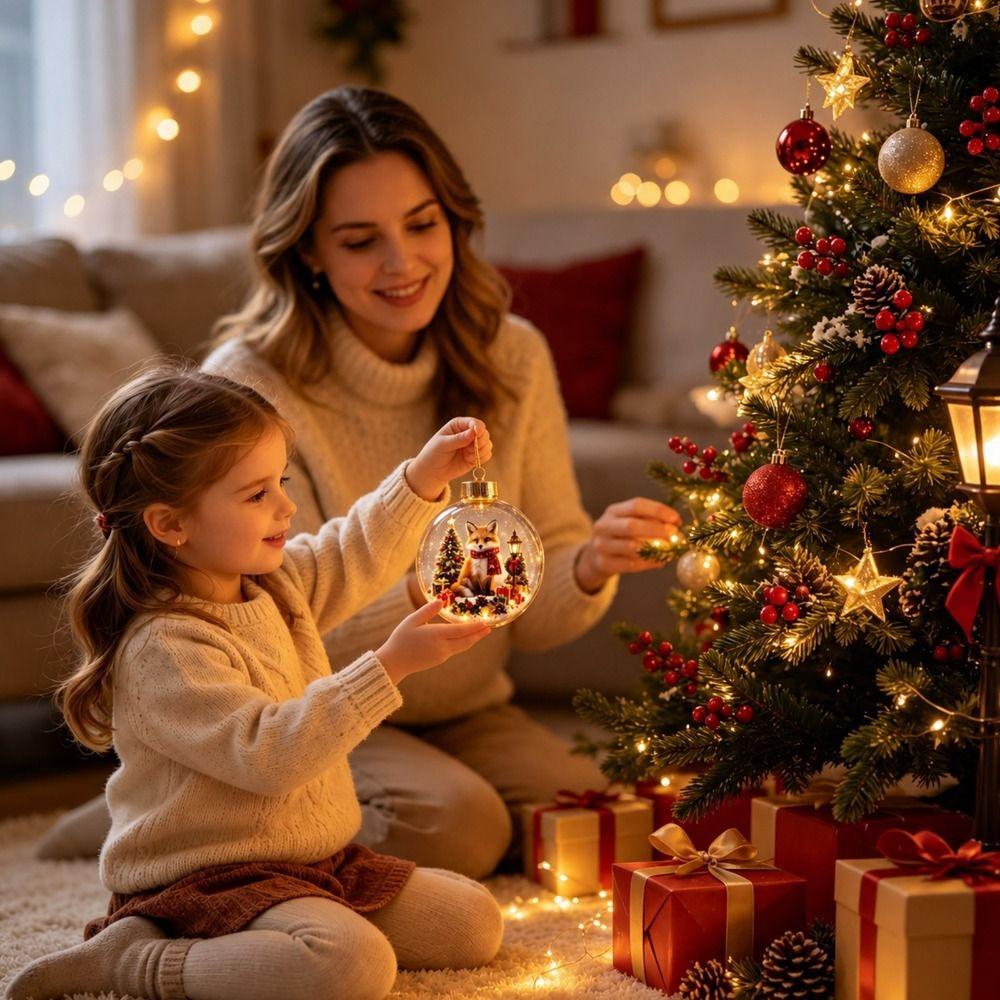 Builtin LED Glowing Xmas Pendant 2D Flat Clear Acrylic Sphere Night Lighting