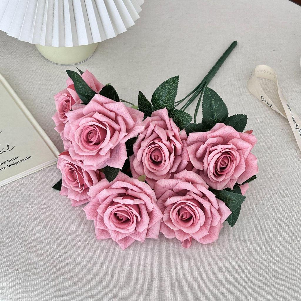 Retro 7-Head Artificial Rose Bouquet for Home and Wedding Decor